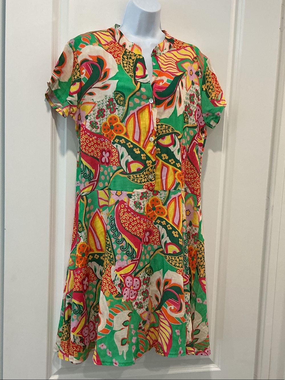 Kaktus Linen Multicolor Retro Floral Print Dress